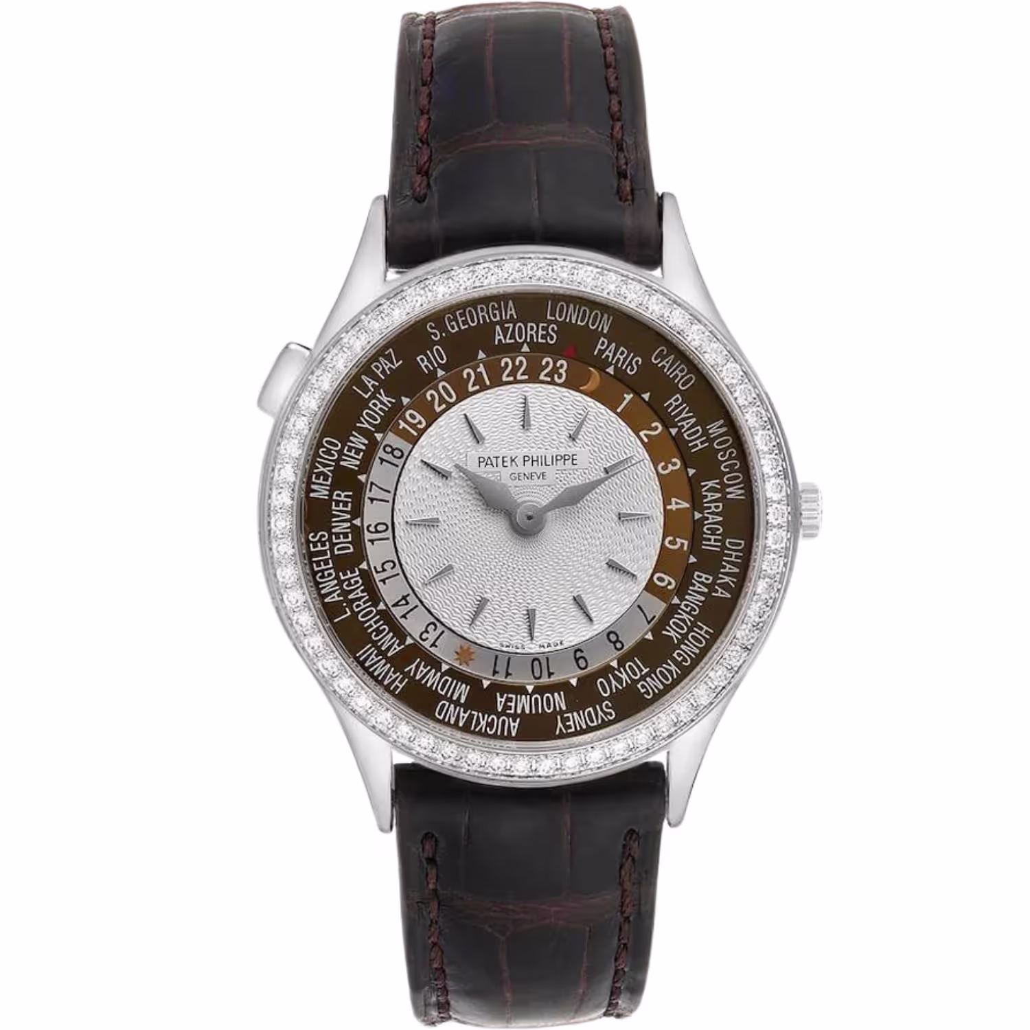 Patek Philippe Complications 7130G-013 Brown dial Black leather strap.