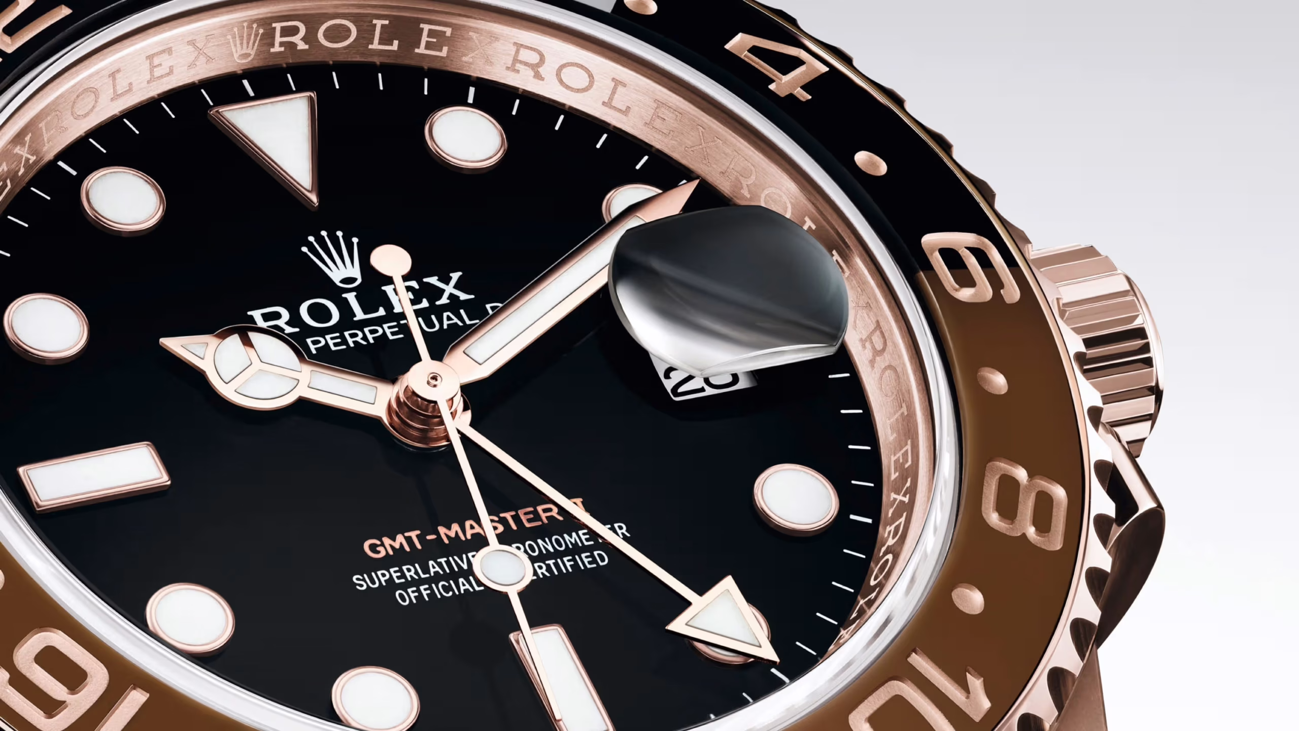 Rolex GMT-Master II 126715CHNR-0001 Black "Root Beer" Everose Gold Dial Detail